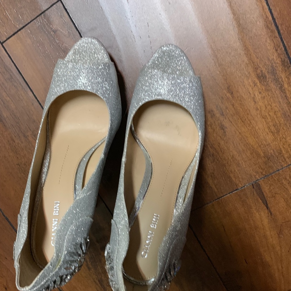 Silver high heels. Elegant.